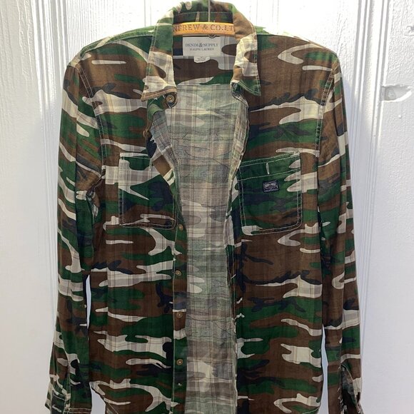 POLO Ralph Lauren Denim & Supply Plaid Camo Long Shirt Purple YSL Gucci Boss AX - Picture 2 of 6